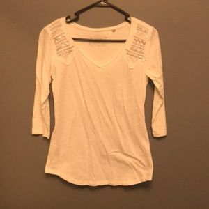 3/4 sleeve white cotton T-shirt
